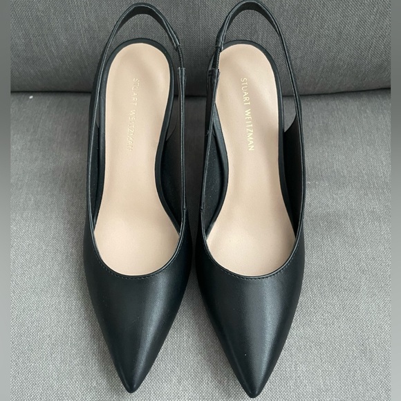 Stuart Weitzman Linsi Pointed Toe Slingback Kid Leather Black Pumps Heels US 4 - Picture 4 of 7